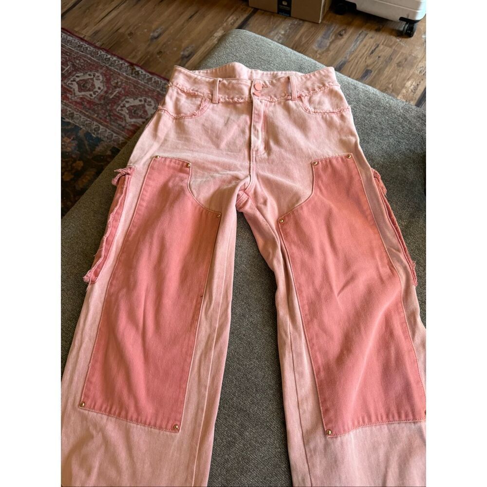 AKIRA Pink Two Tone Wide Leg Carpenter Jeans XL Y2K Barbiecore - Picture 2 of 11